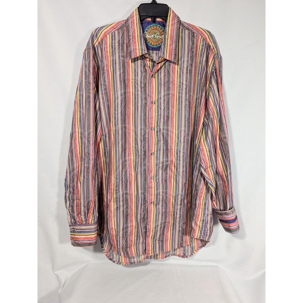 Robert Graham Shirt Mens Size XXXL Multicolor Striped Long Sleeve Flip Cuff